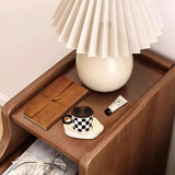 24″ Walnut Scandinavian-style Narrow Bedside Table - Rubberwood with Drawers and Shelves