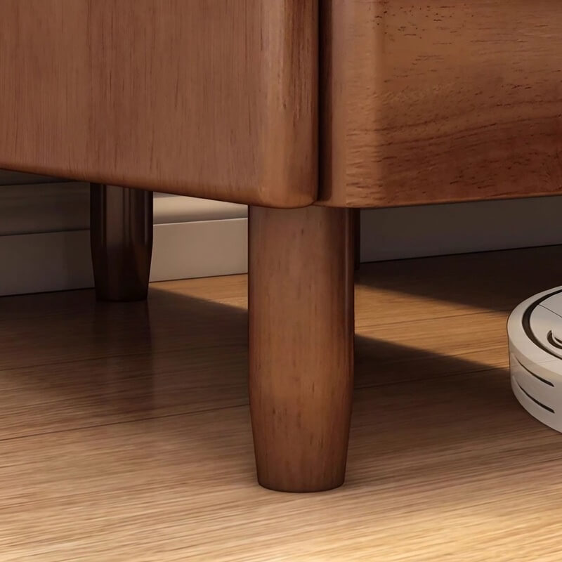 24″ Walnut Scandinavian-style Narrow Bedside Table - Rubberwood with Drawers and Shelves