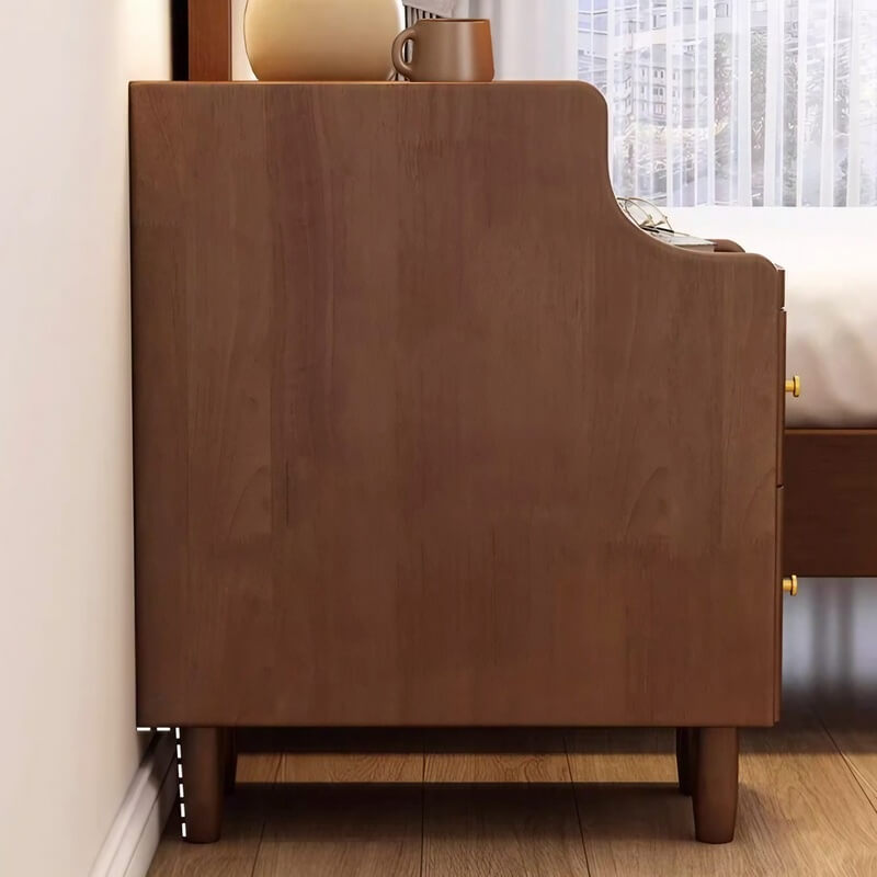 24″ Walnut Scandinavian-style Narrow Bedside Table - Rubberwood with Drawers and Shelves