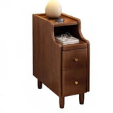 24″ Walnut Scandinavian-style Narrow Bedside Table - Rubberwood with Drawers and Shelves