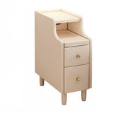 24″ Walnut Scandinavian-style Narrow Bedside Table - Rubberwood with Drawers and Shelves