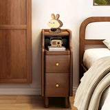 24″ Walnut Scandinavian-style Narrow Bedside Table - Rubberwood with Drawers and Shelves