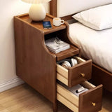 24″ Walnut Scandinavian-style Narrow Bedside Table - Rubberwood with Drawers and Shelves