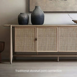 85" Gray Rattan Dresser - Nordic Style with Shelves and Doors Included