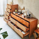 61" Rattan Dresser - 6 Drawers - Cherry Wood - Nordic Style