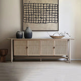 85" Gray Rattan Dresser - Nordic Style with Shelves and Doors Included