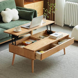 39-Inch Rectangular Solid Wood Coffee Table with Lift Top and Multifunctional Design