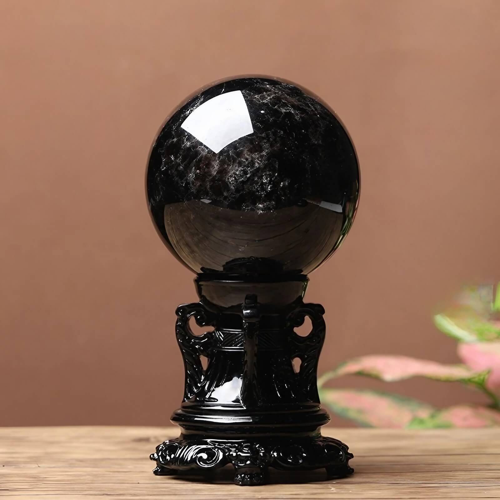 3.1″ Crystal Ball Smoky Quartz Black Feng Shui Decor for Office Living Room