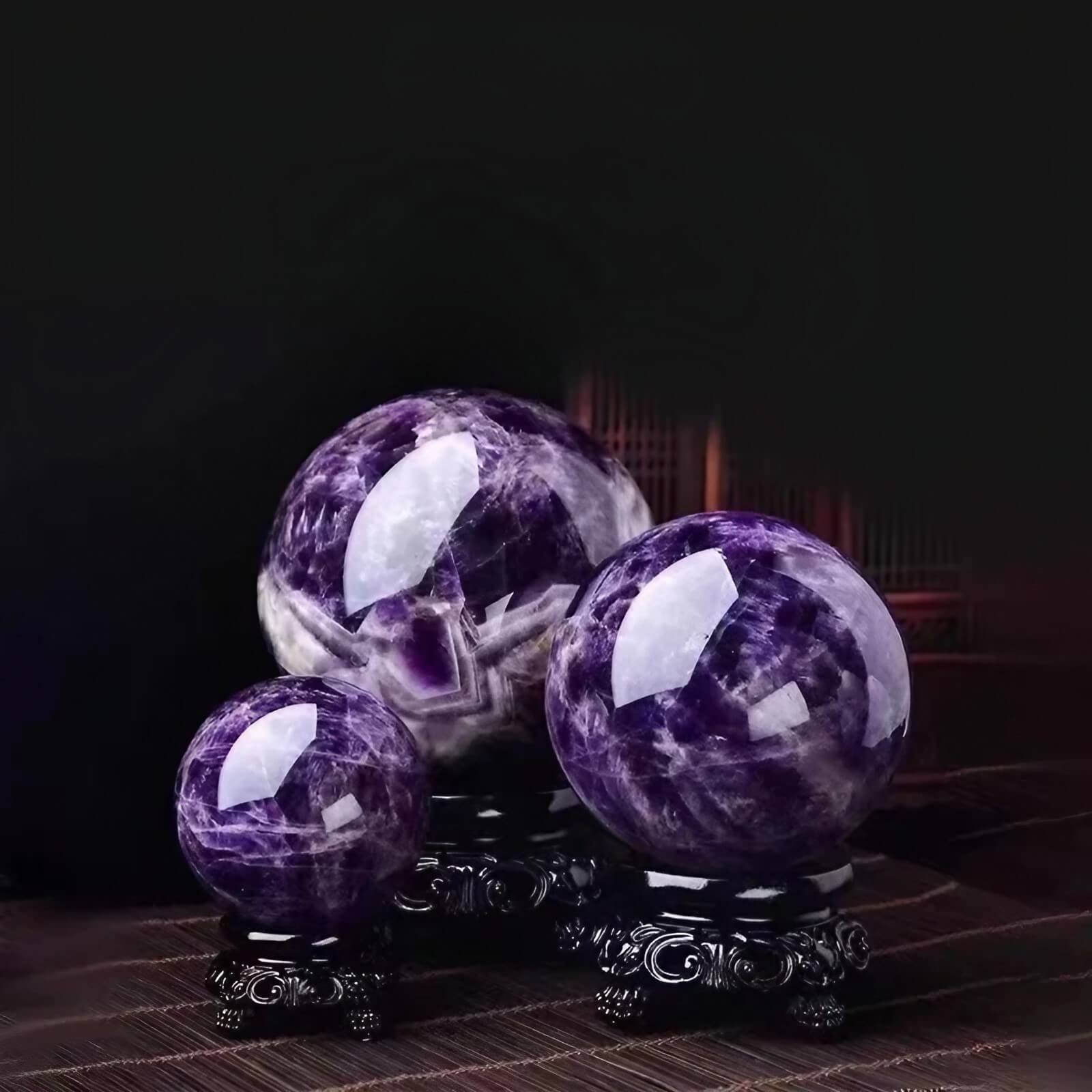 3.1″ Natural Crystal Ball Purple Feng Shui Decor for Office Living Room