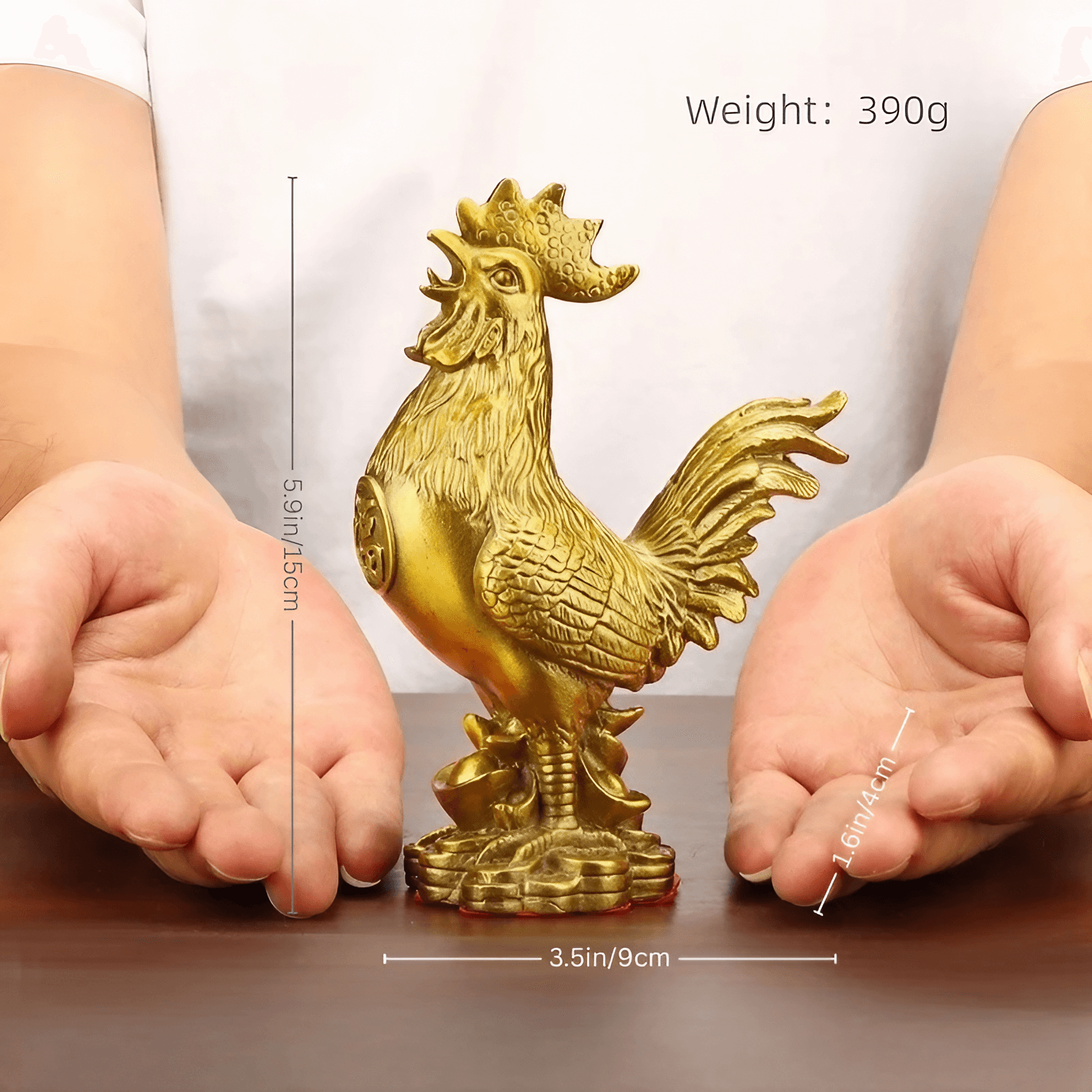 3.5″ Gold Rooster Feng Shui Decor Brass Ornament for Office Living Room