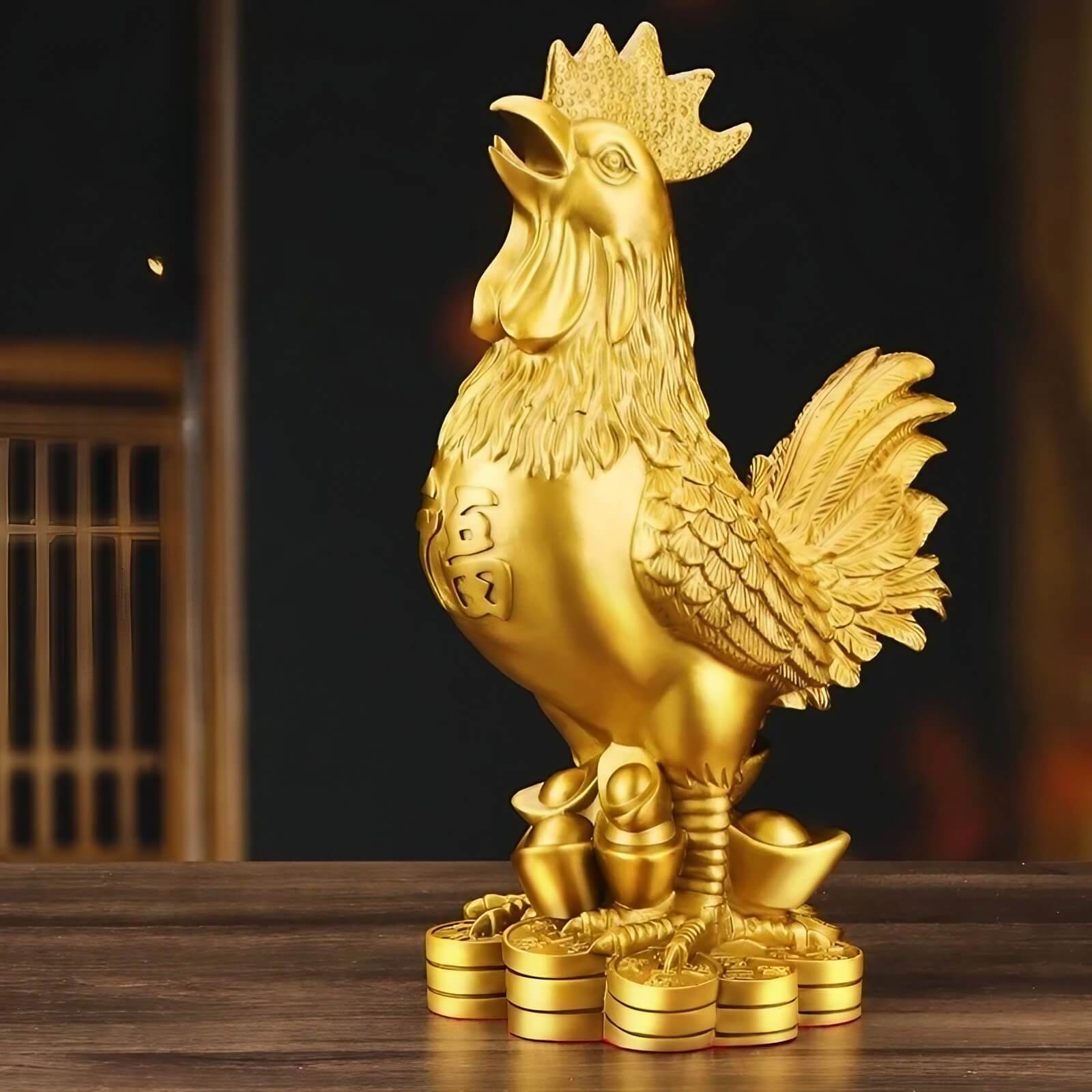 3.5″ Gold Rooster Feng Shui Decor Brass Ornament for Office Living Room