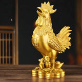 3.5″ Gold Rooster Feng Shui Decor Brass Ornament for Office Living Room
