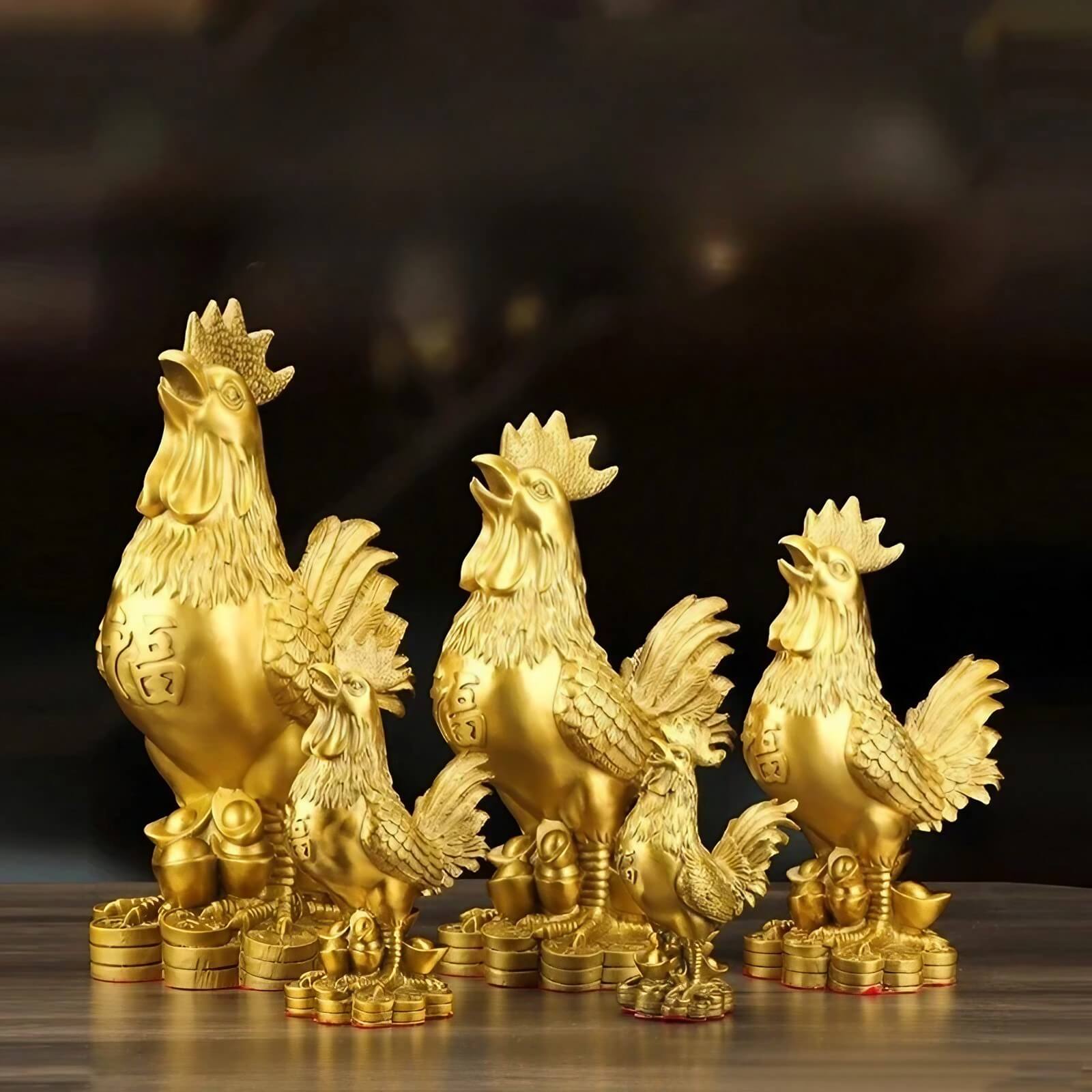 3.5″ Gold Rooster Feng Shui Decor Brass Ornament for Office Living Room