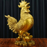 3.5″ Gold Rooster Feng Shui Decor Brass Ornament for Office Living Room