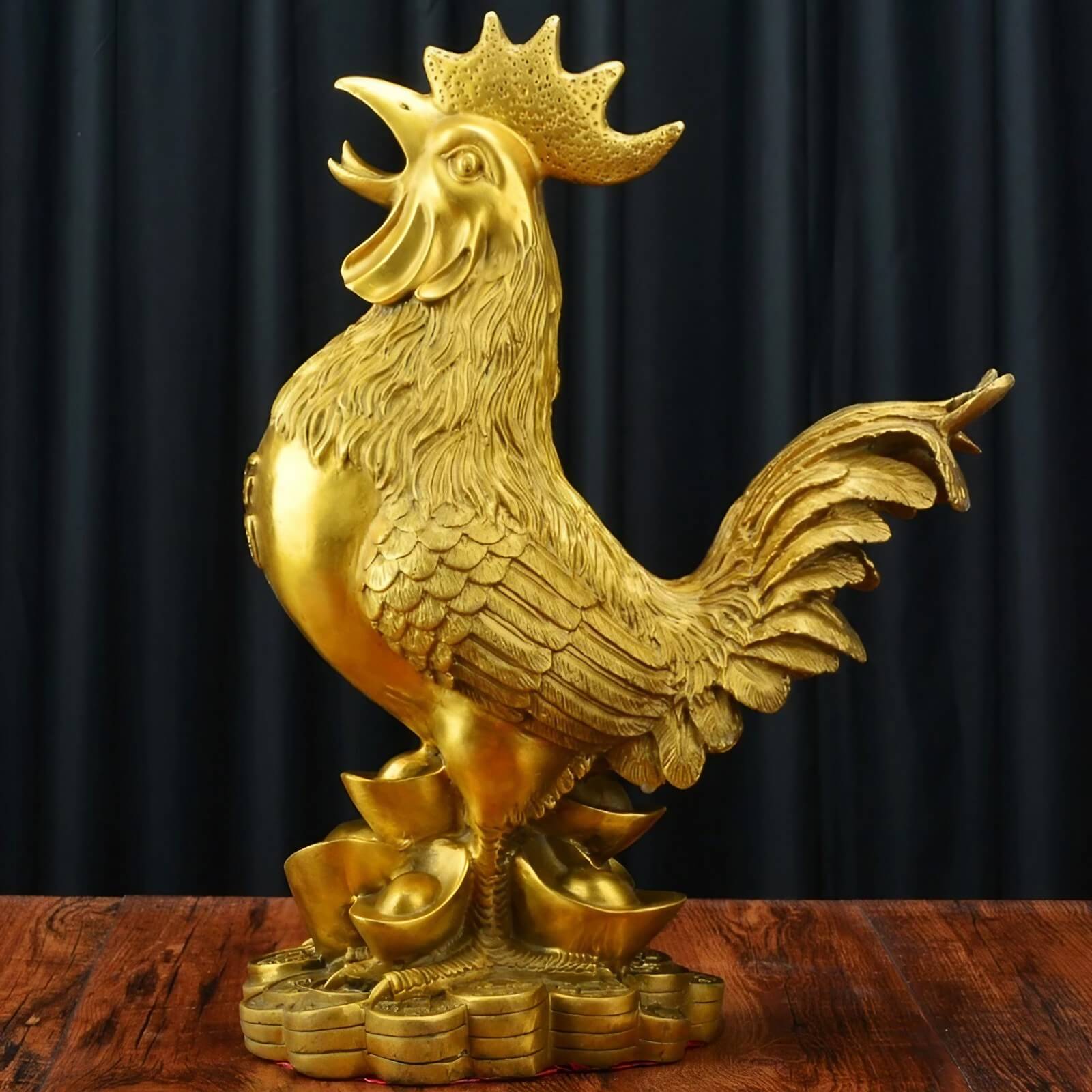 3.5″ Gold Rooster Feng Shui Decor Brass Ornament for Office Living Room