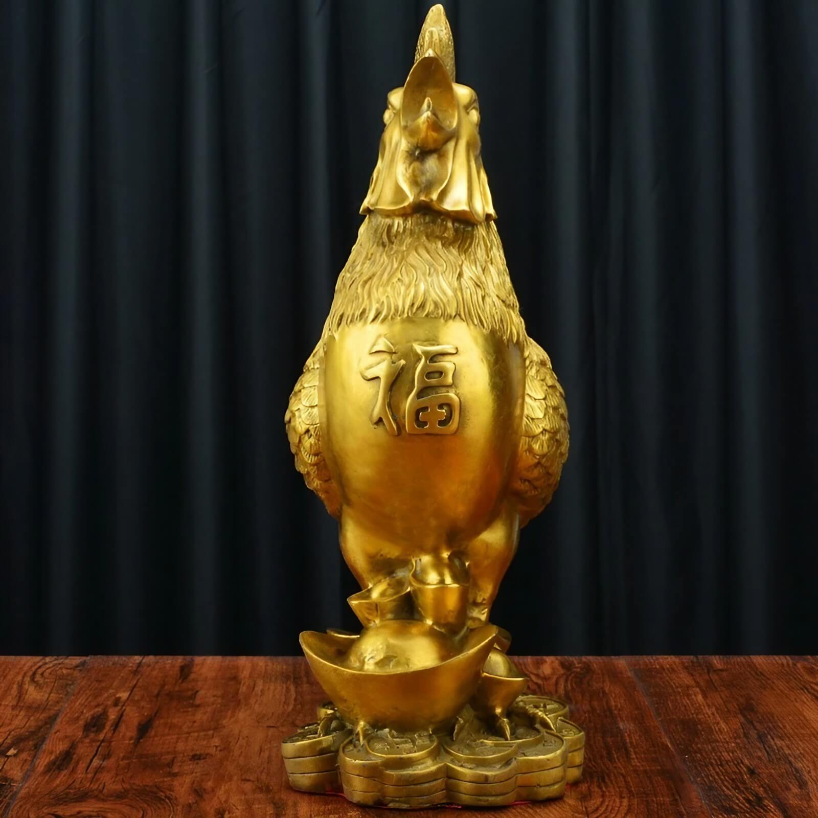 3.5″ Gold Rooster Feng Shui Decor Brass Ornament for Office Living Room