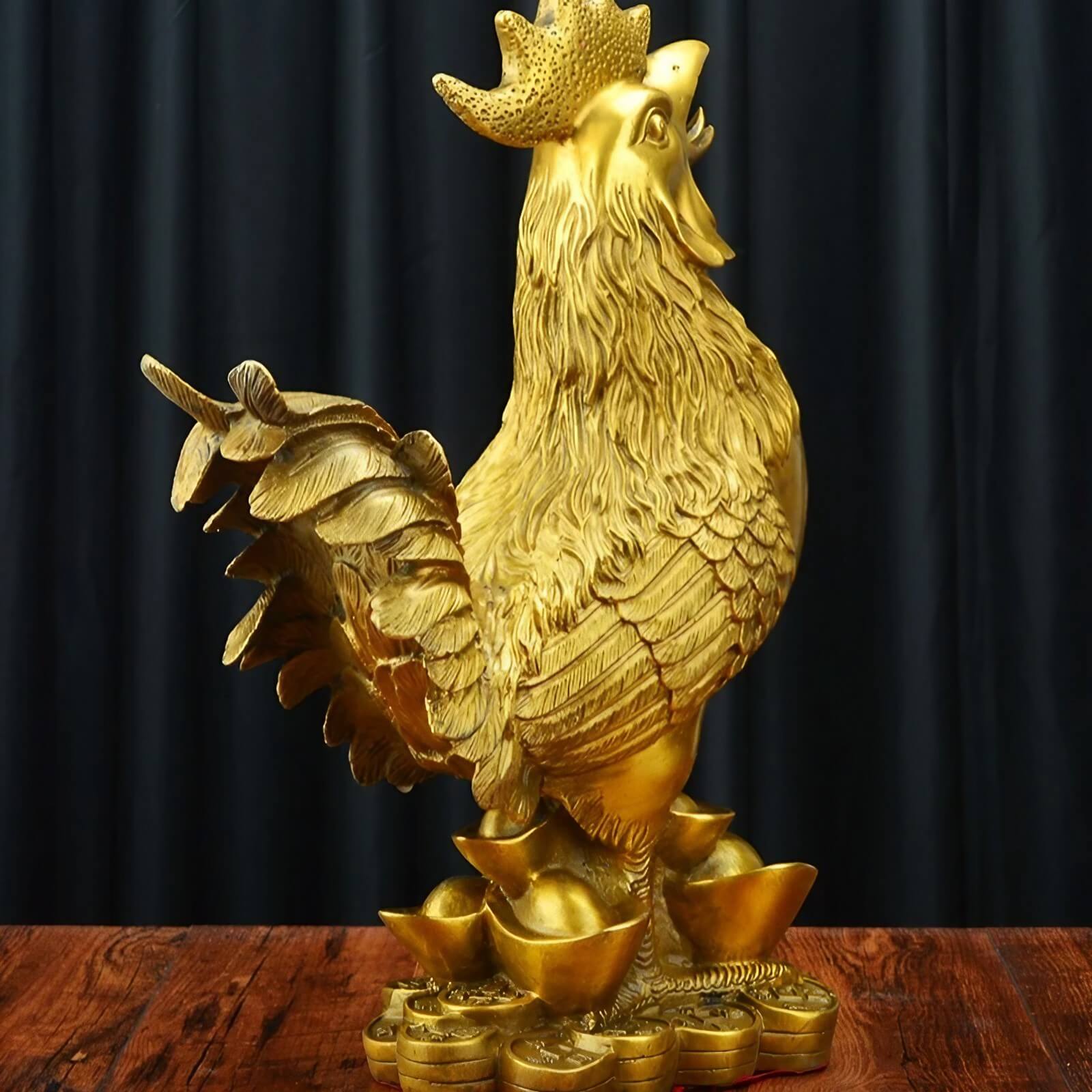 3.5″ Gold Rooster Feng Shui Decor Brass Ornament for Office Living Room