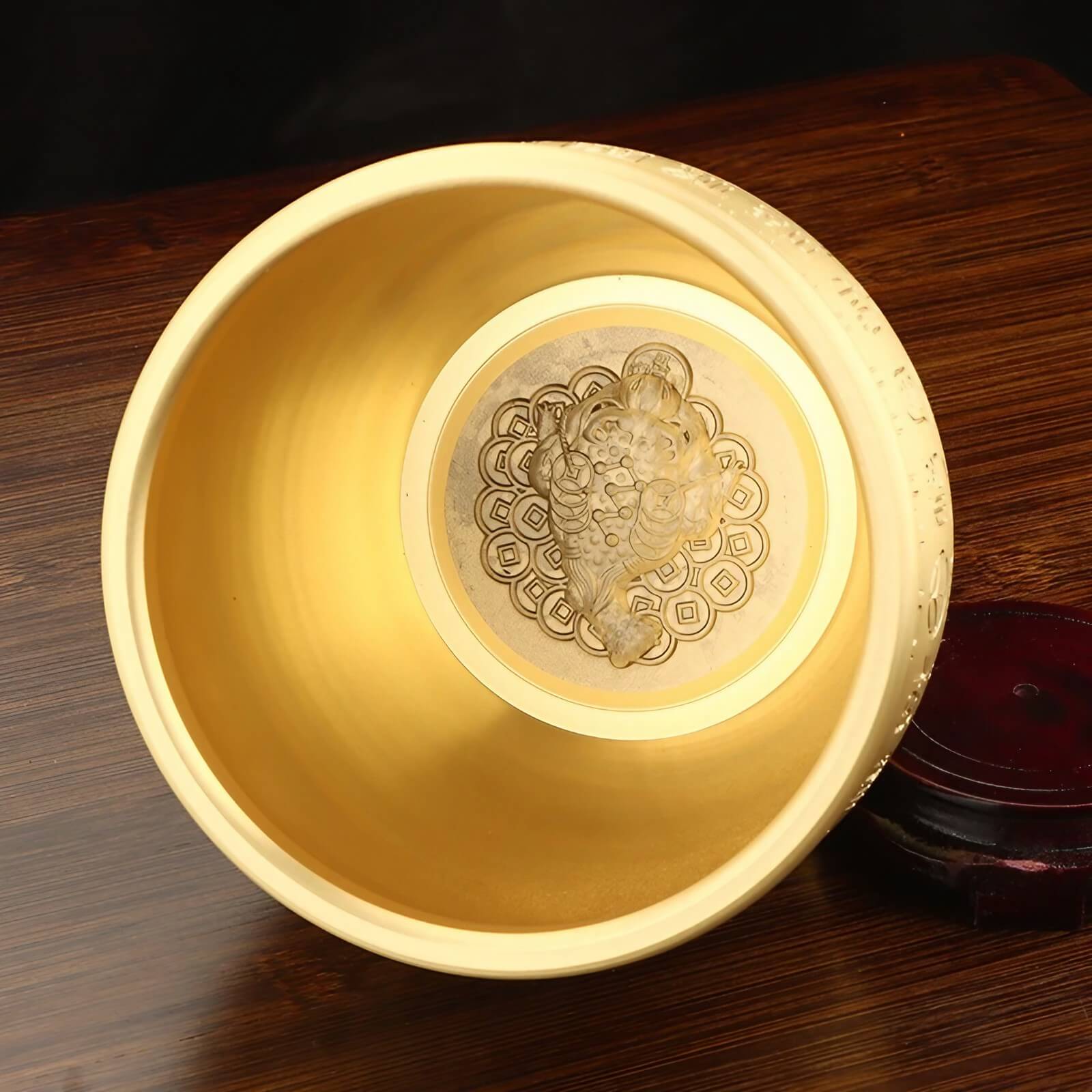 3.7″ Brass Feng Shui Decor Hundred Blessings Wealth Jar for Office Living Room