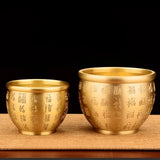 3.7″ Brass Feng Shui Decor Hundred Blessings Wealth Jar for Office Living Room