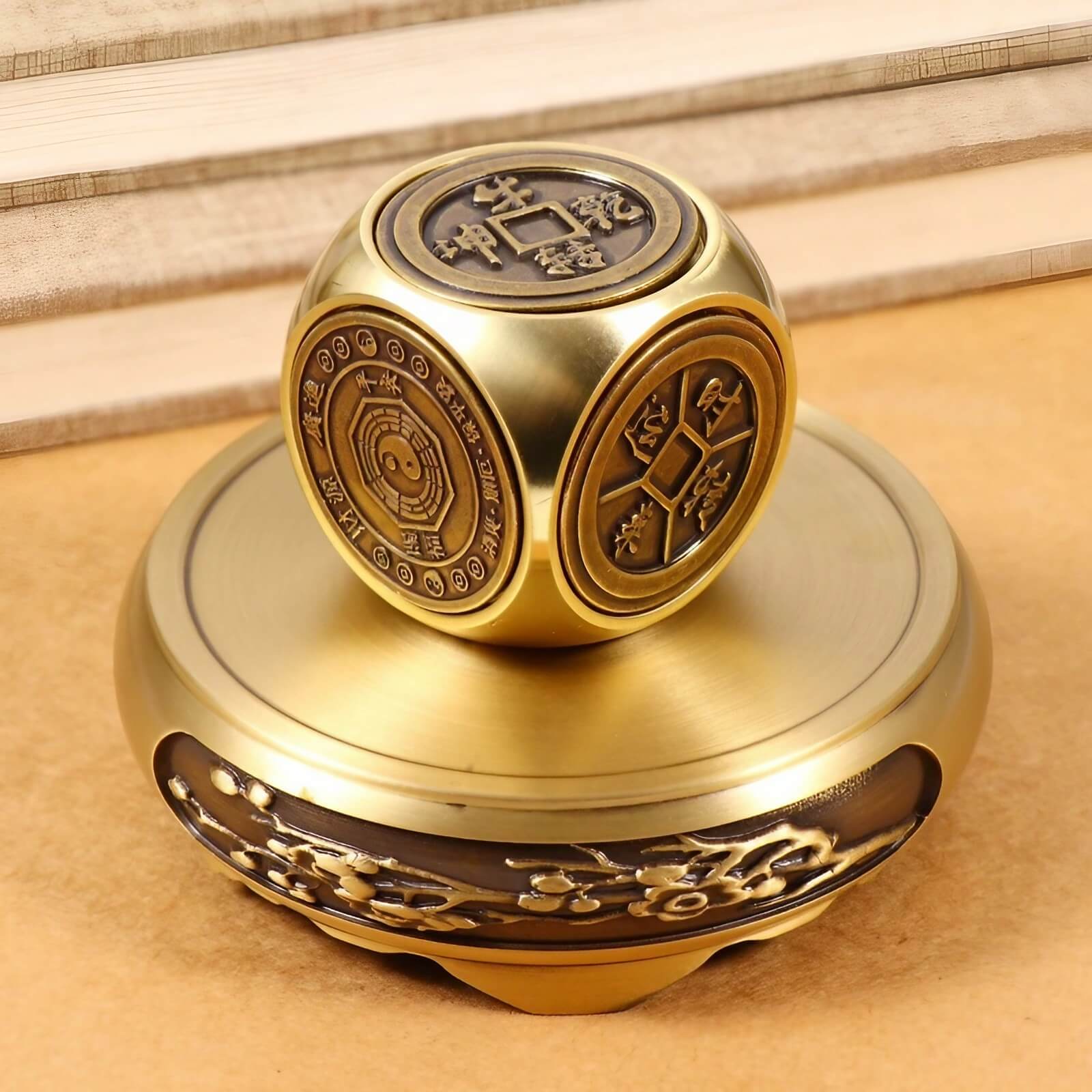 3.7″ Feng Shui Decor Brass Six Sided Rotating Money Wheel for Office Living Room
