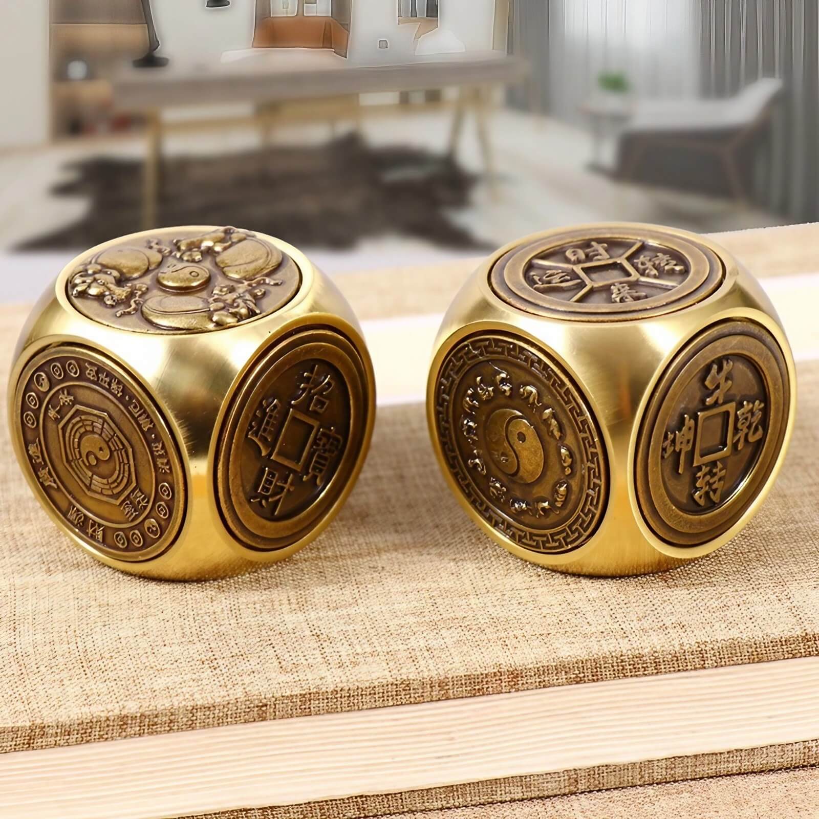 3.7″ Feng Shui Decor Brass Six Sided Rotating Money Wheel for Office Living Room