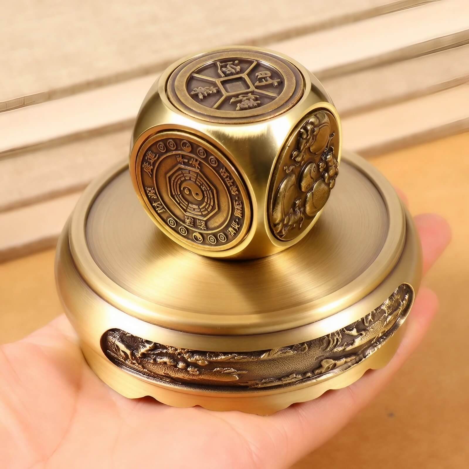 3.7″ Feng Shui Decor Brass Six Sided Rotating Money Wheel for Office Living Room