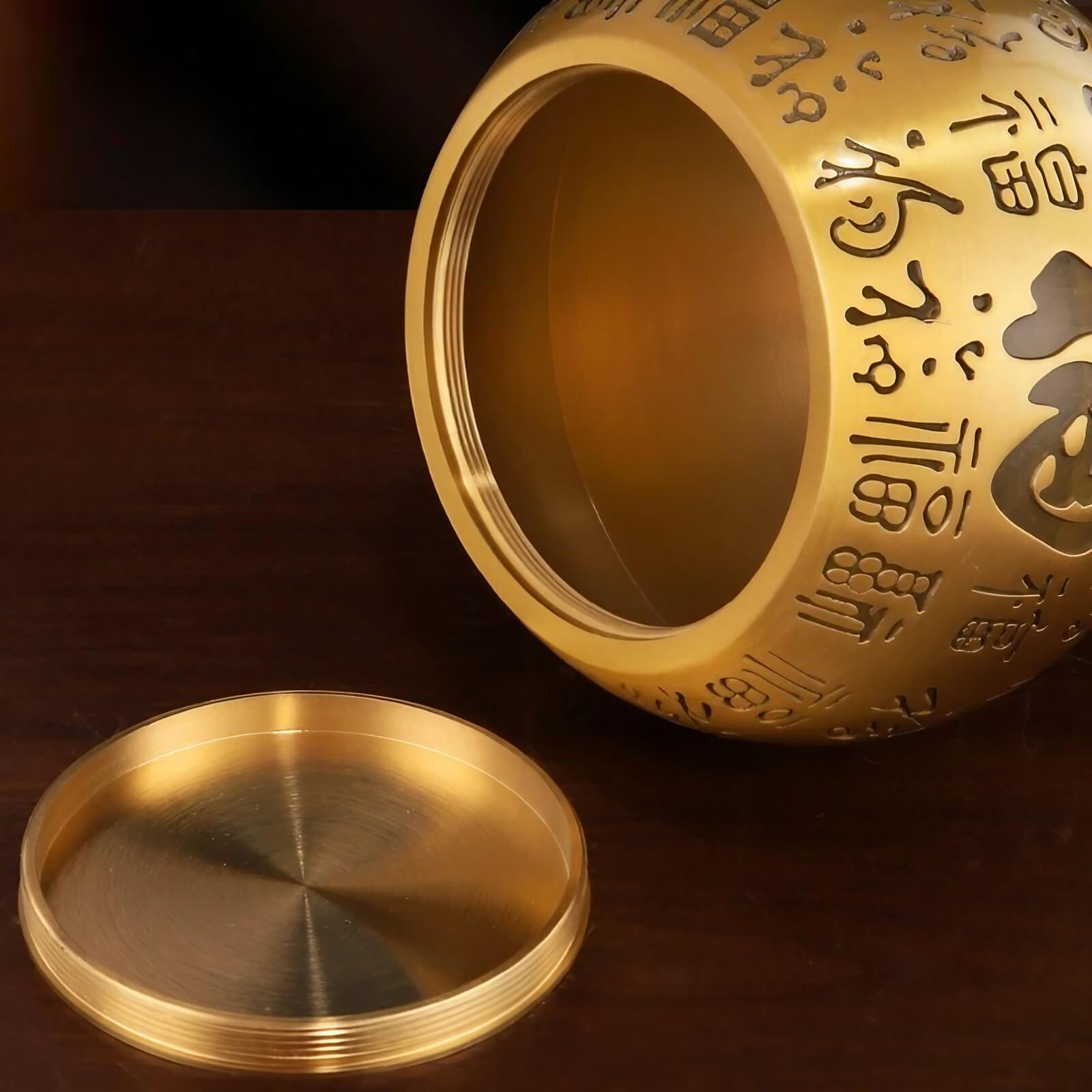 3.7″ Hundred Blessings Gourd Feng Shui Decor Brass for Office Living Room