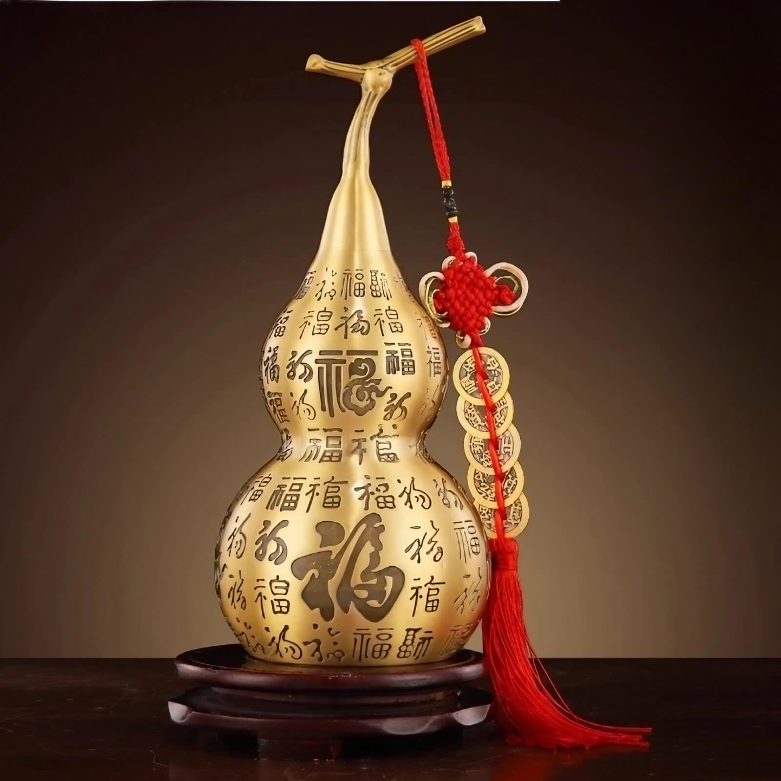 3.7″ Hundred Blessings Gourd Feng Shui Decor Brass for Office Living Room