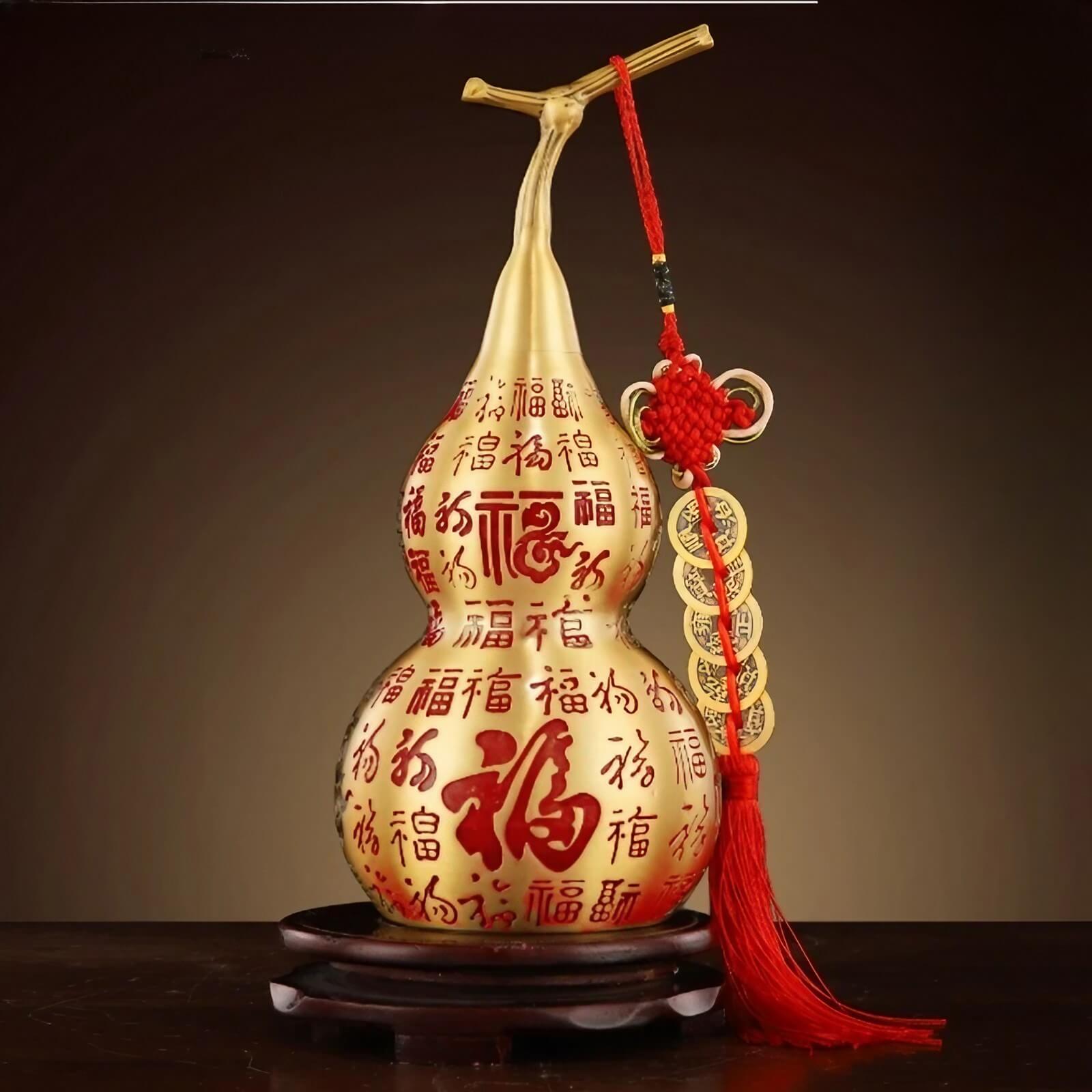 3.7″ Hundred Blessings Gourd Feng Shui Decor Brass for Office Living Room