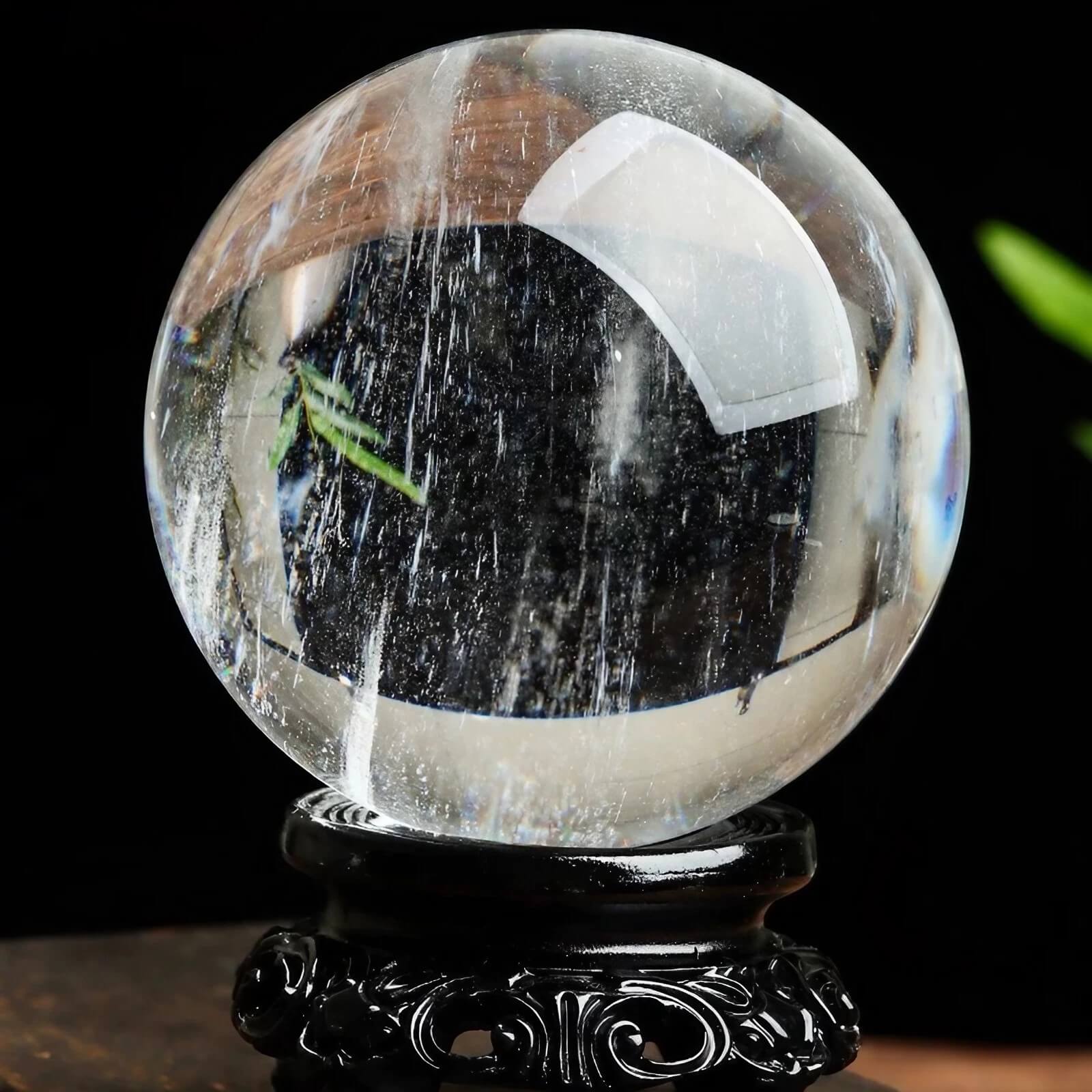 3.9″ Transparent Crystal Ball Clear Quartz Feng Shui Decor for Living Room Office