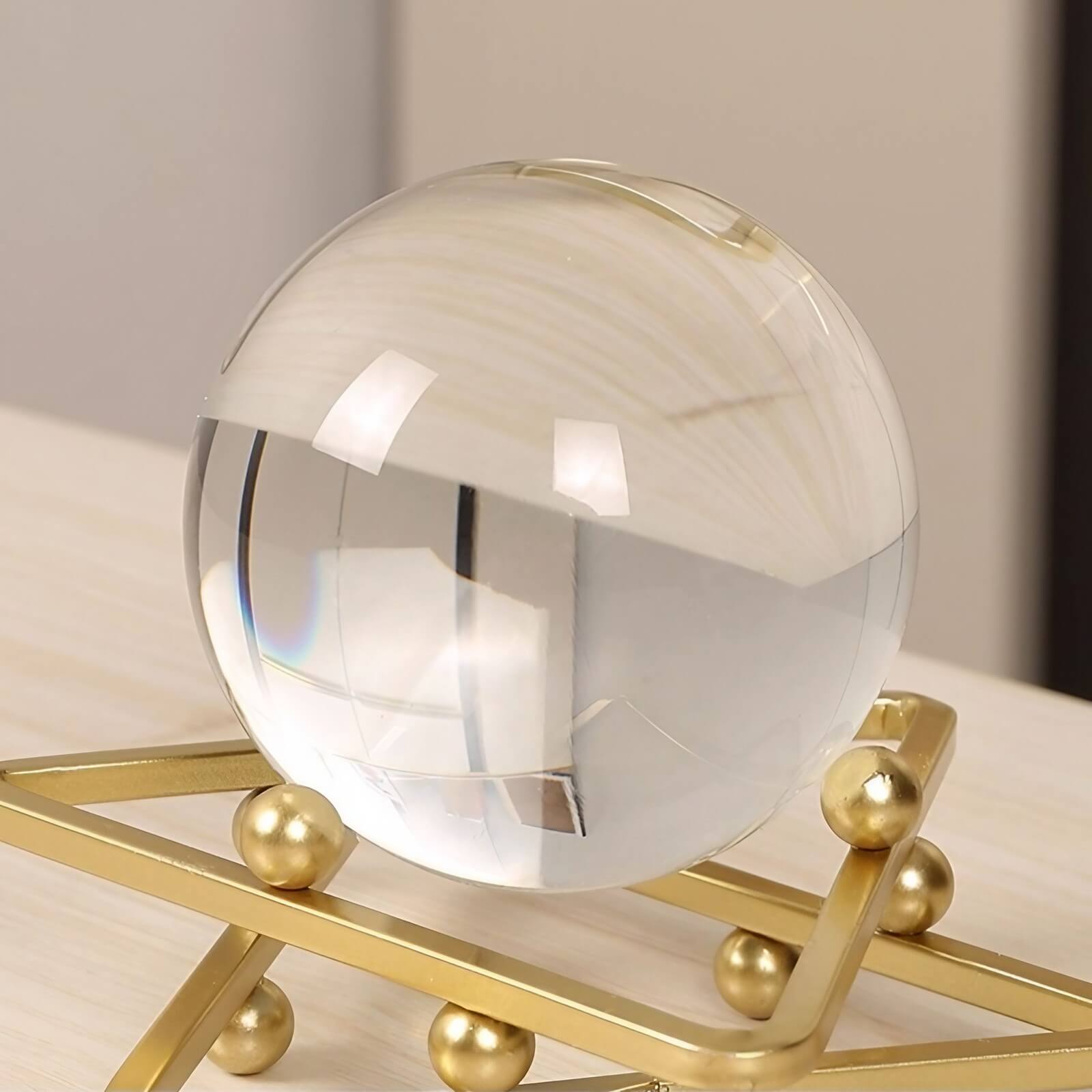 3.9″ Transparent Crystal Ball Iron and Glass Feng Shui Decor for Office Living Room