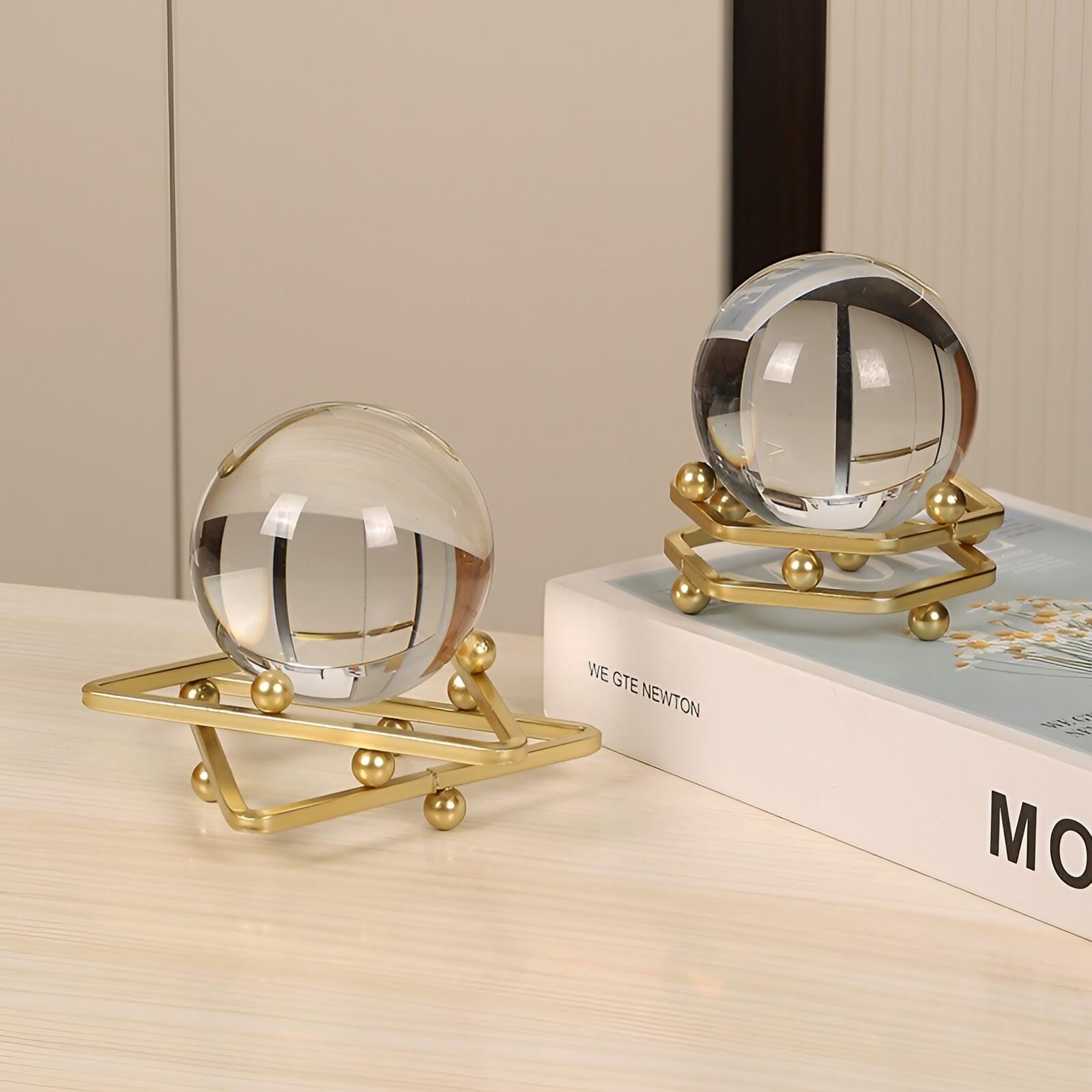 3.9″ Transparent Crystal Ball Iron and Glass Feng Shui Decor for Office Living Room