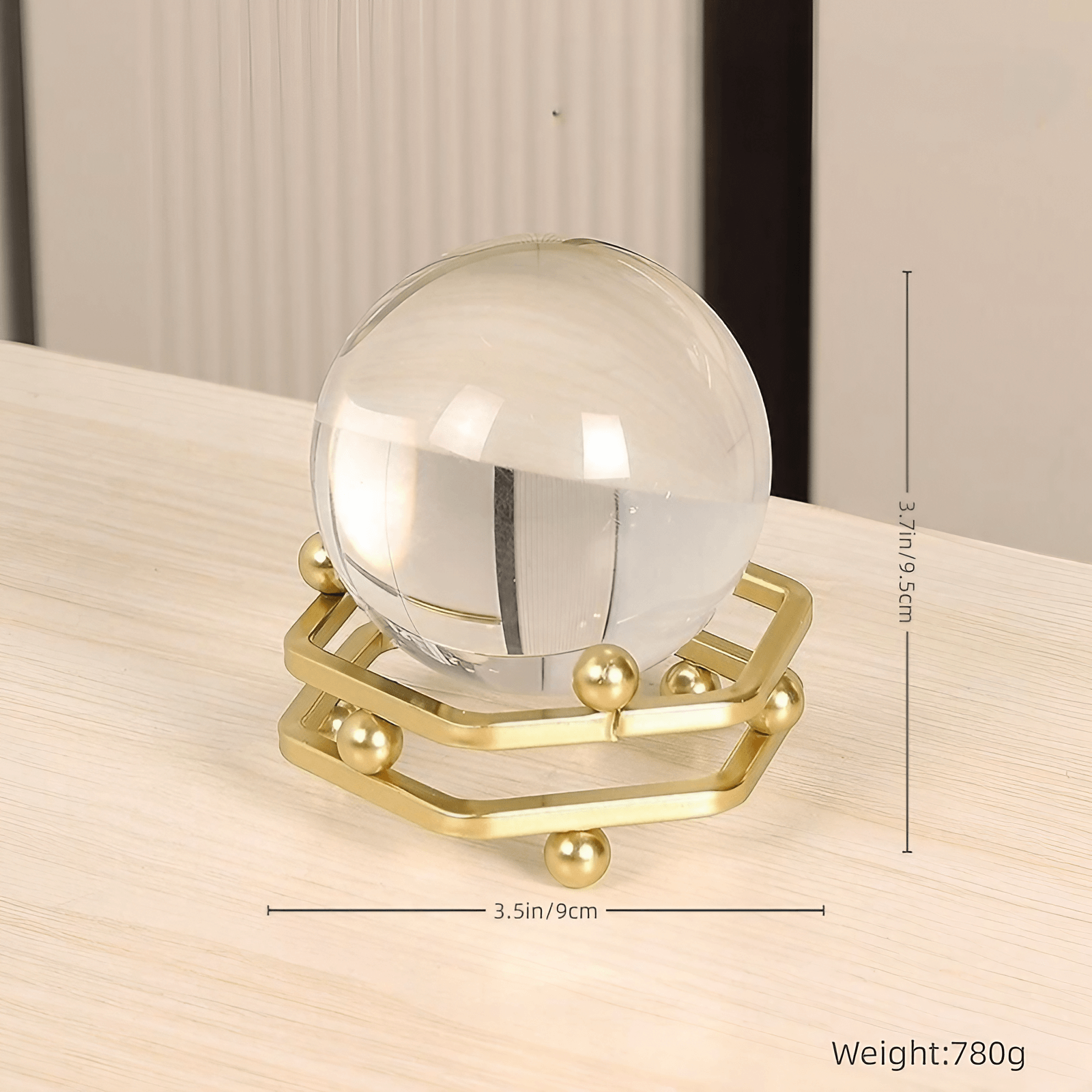 3.9″ Transparent Crystal Ball Iron and Glass Feng Shui Decor for Office Living Room
