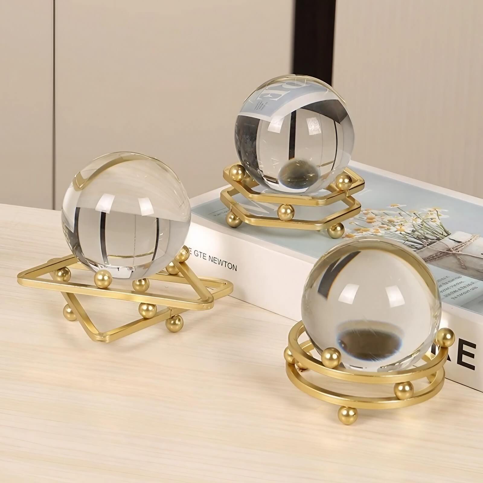 3.9″ Transparent Crystal Ball Iron and Glass Feng Shui Decor for Office Living Room