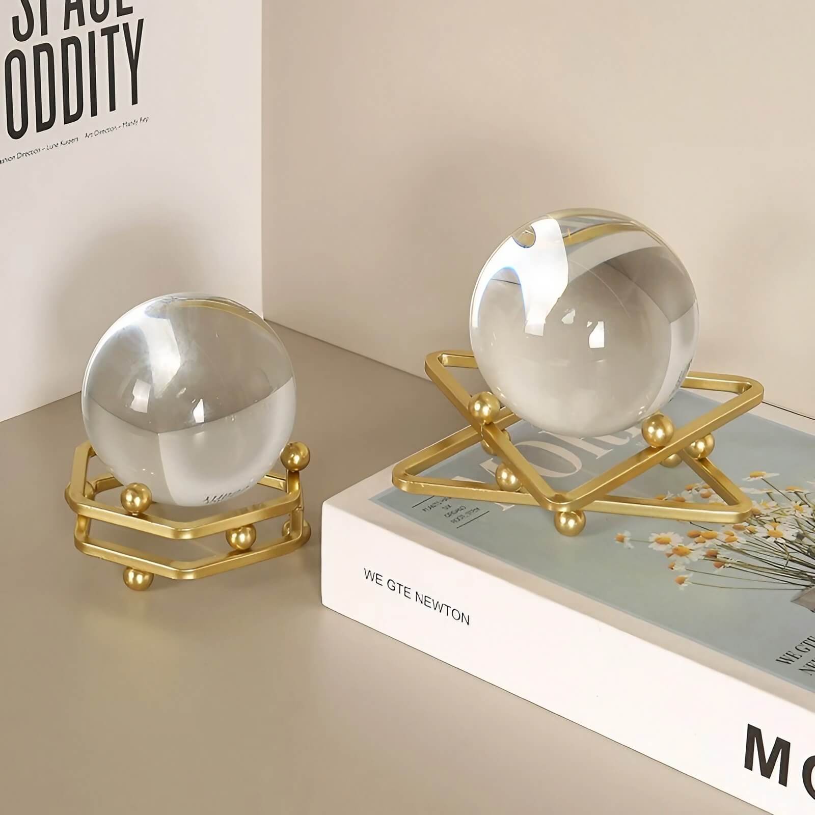 3.9″ Transparent Crystal Ball Iron and Glass Feng Shui Decor for Office Living Room