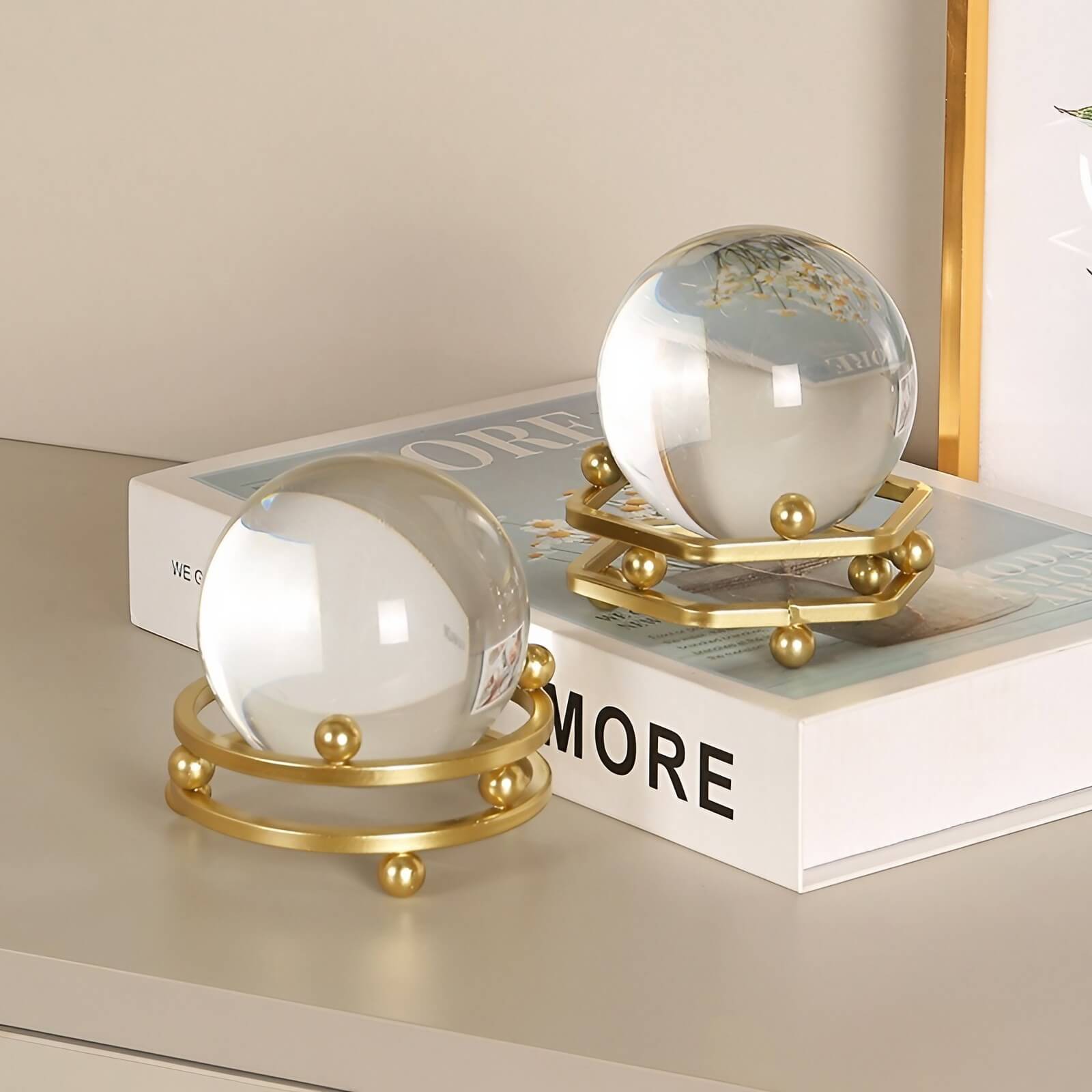3.9″ Transparent Crystal Ball Iron and Glass Feng Shui Decor for Office Living Room