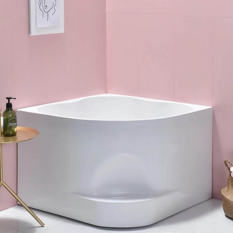 31.5″ Irregular Corner Tub - Deep Soaking, Modern Acrylic Bathtub Step
