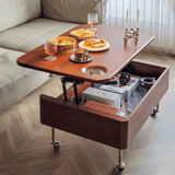 35'' Rectangular Solid Wood Coffee Table with Locking Wheels and Multifunctional Design in Caramel