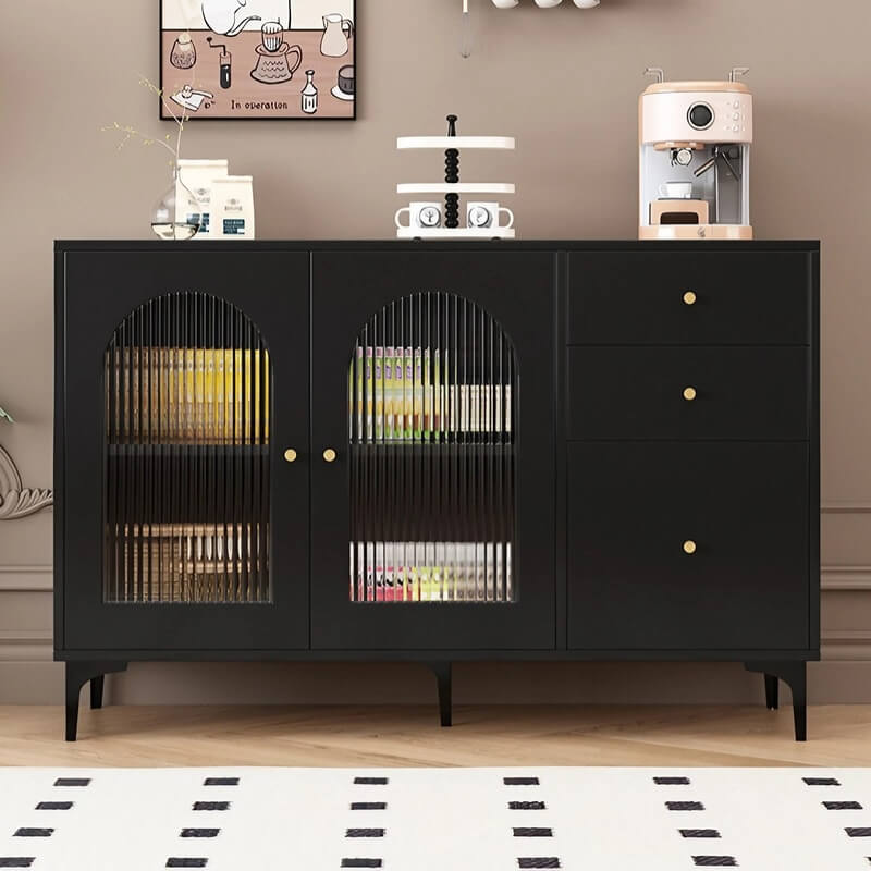 35.4" Vintage Black Sideboard - Engineered Wood with Drawers, Shelves, Doors Included