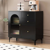 35.4" Vintage Black Sideboard - Engineered Wood with Drawers, Shelves, Doors Included
