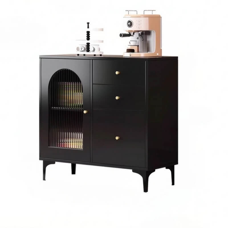 35.4" Vintage Black Sideboard - Engineered Wood with Drawers, Shelves, Doors Included