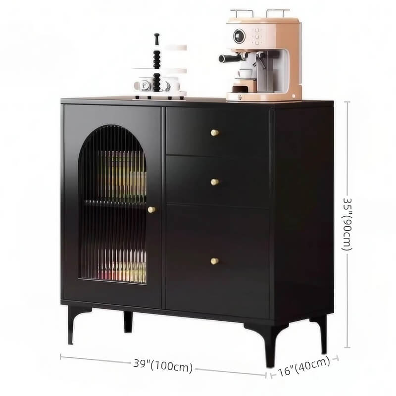35.4" Vintage Black Sideboard - Engineered Wood with Drawers, Shelves, Doors Included