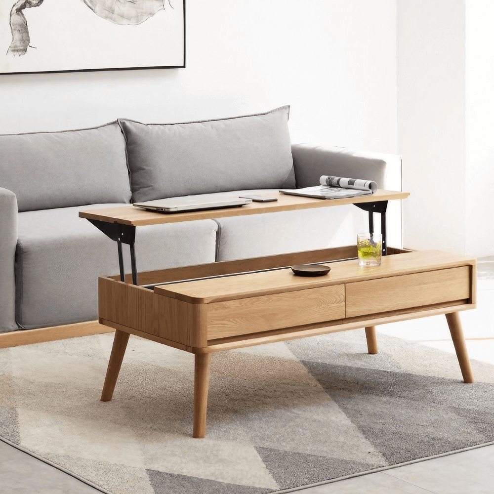 39-Inch Rectangular Solid Wood Coffee Table with Lift Top and Multifunctional Design