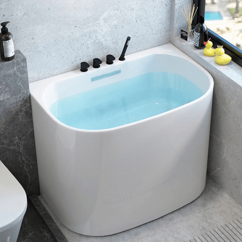 39.4″ Back To Wall Whirlpool Acrylic Soaking Bathtub - Japanese Style - Modern
