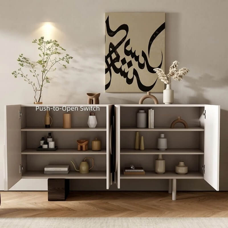 39.4" Modern White Birch Sideboard with Doors and 3 Shelves