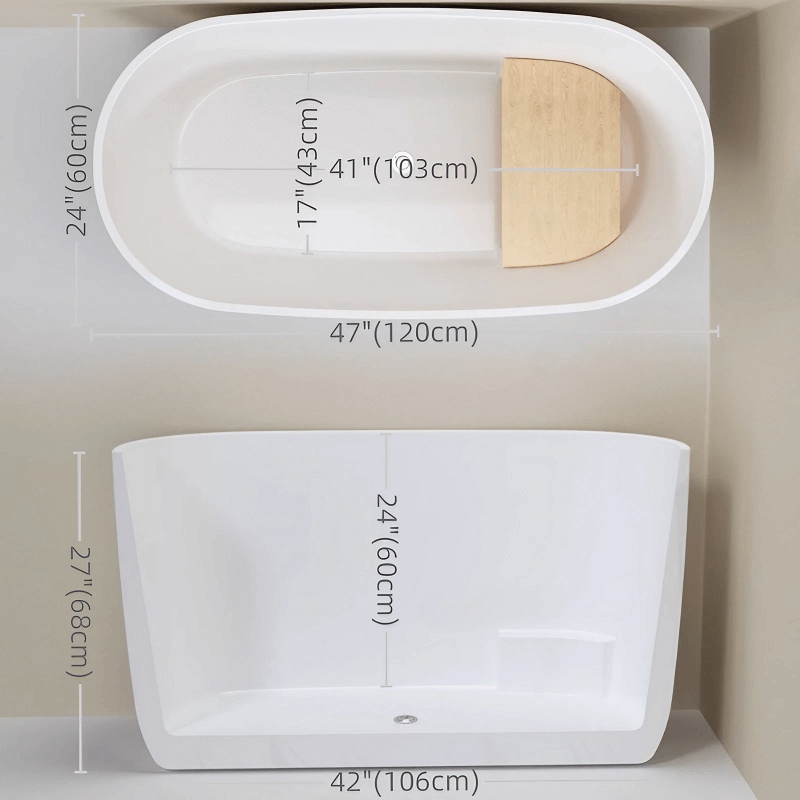 39.4″ Oval Freestanding Soaking Bathtub - Modern Acrylic Japanese Style