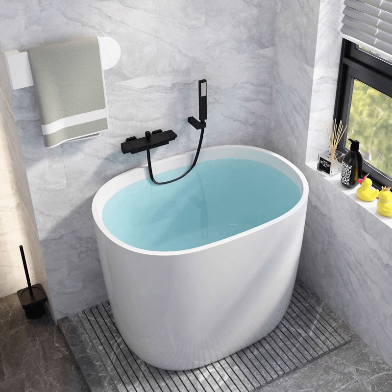 39.4″ Oval Freestanding Soaking Bathtub - Modern Acrylic Japanese Style