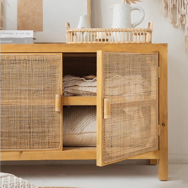 39" Modern Rattan Dresser with Shelves and Doors Included - Natural