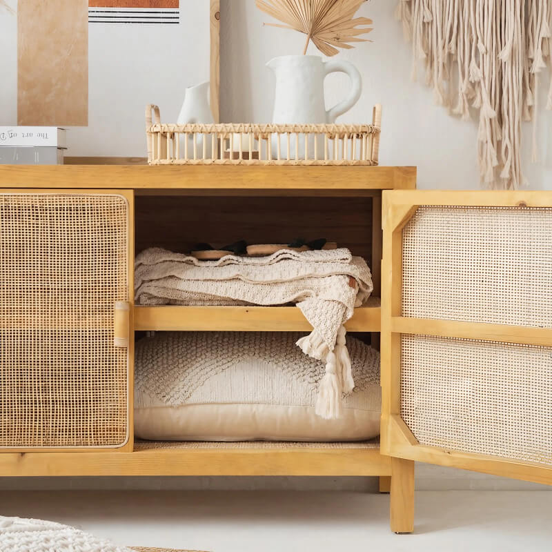 39" Modern Rattan Dresser with Shelves and Doors Included - Natural