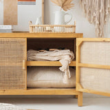 39" Modern Rattan Dresser with Shelves and Doors Included - Natural